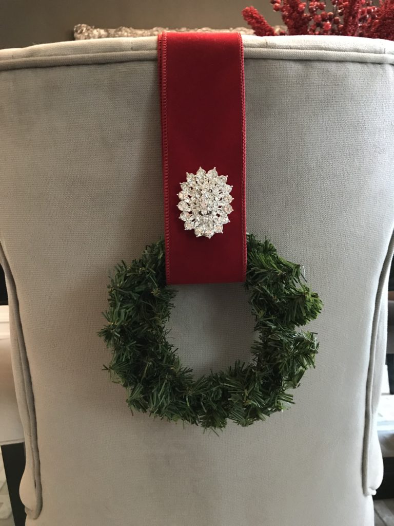 DIY Dining Chair Wreath with Brooch
