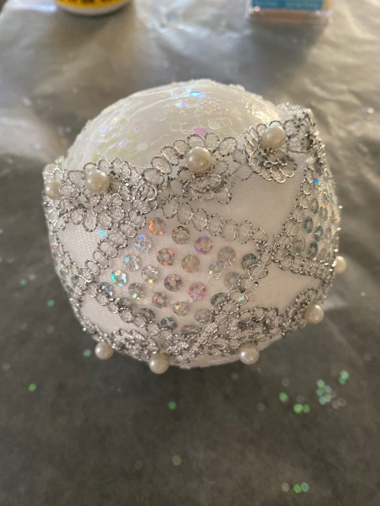 Pearl Pins on DIY Christmas Ornament