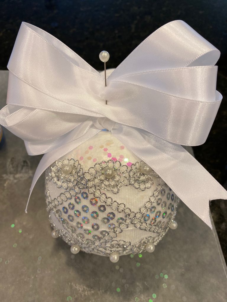 Pin Bow on DIY Christmas Ornament