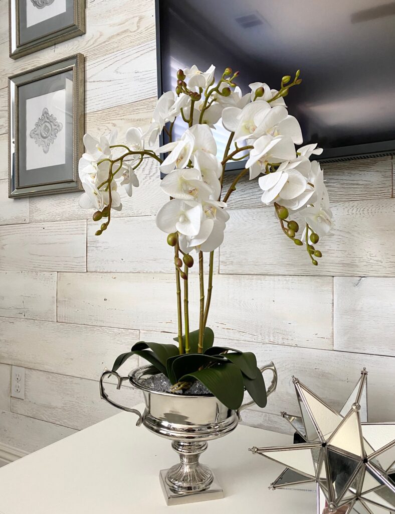 DIY Faux Orchid Plant in Silver Urn